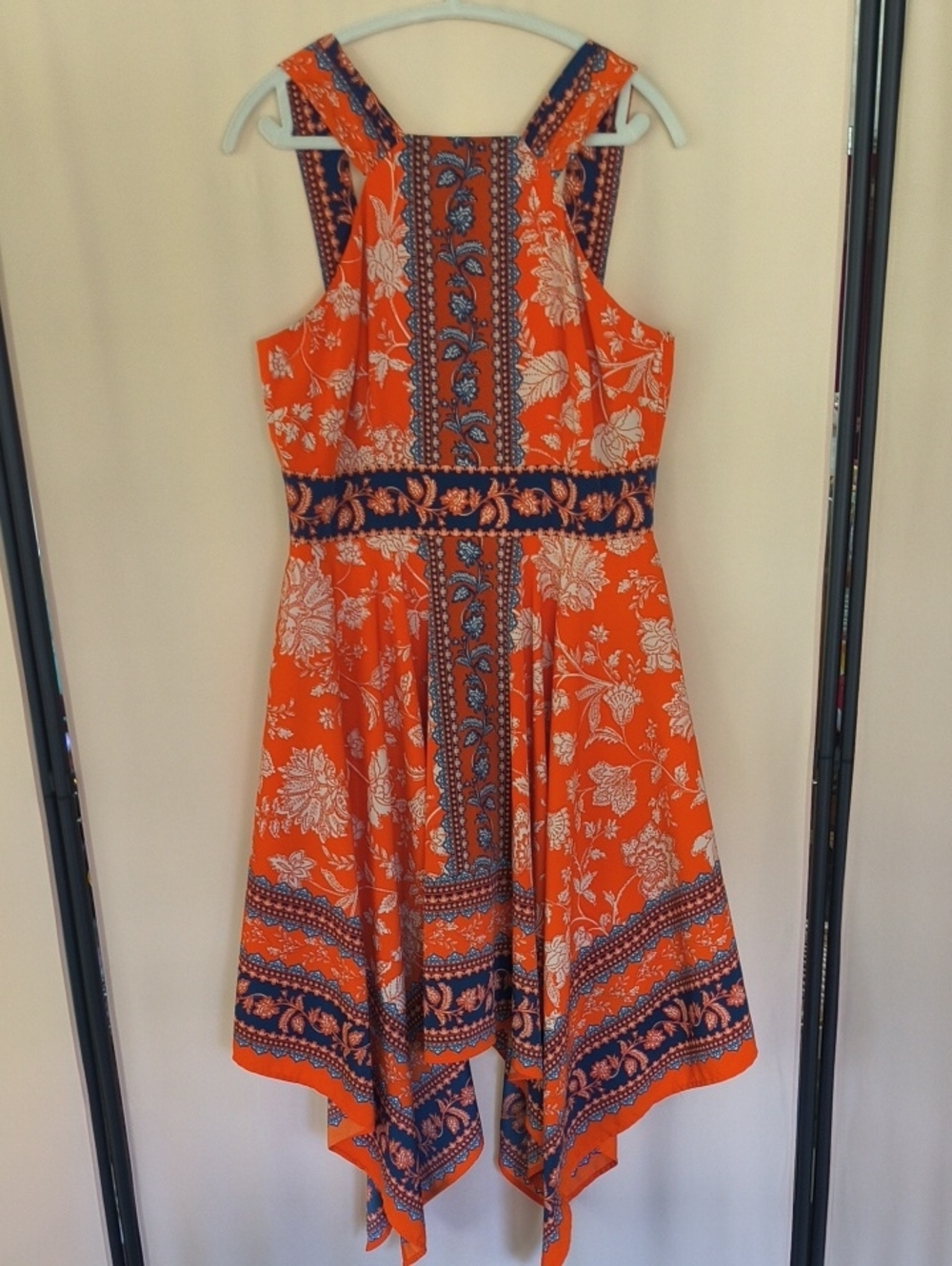 Maggy London Orange and Blue Floral Print Dress Like New Size US 12